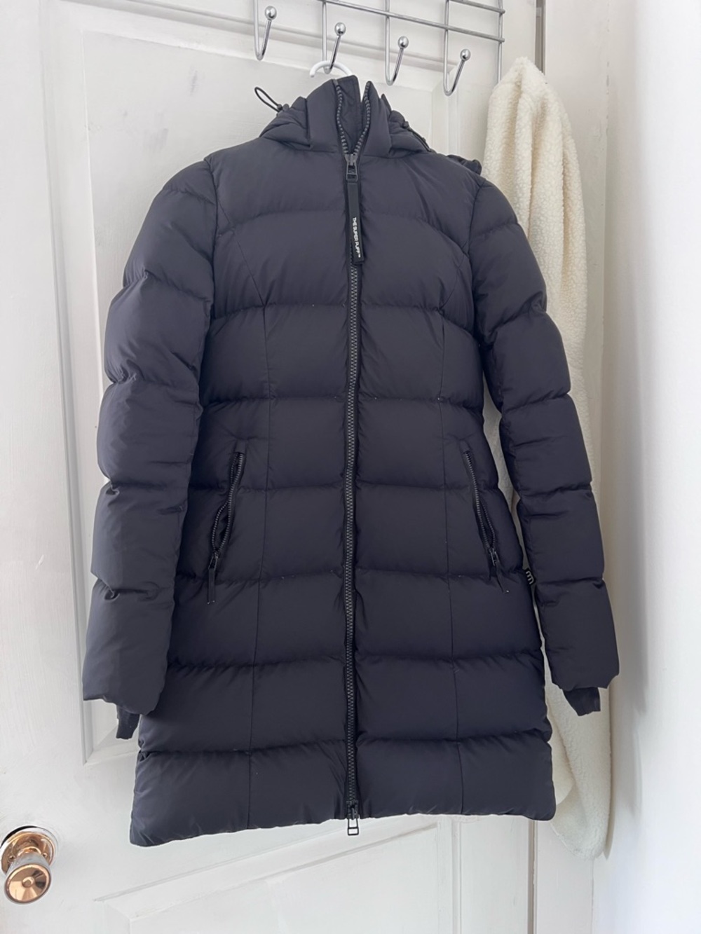 Aritzia Black Long Quilted Puffer Coat with Hood